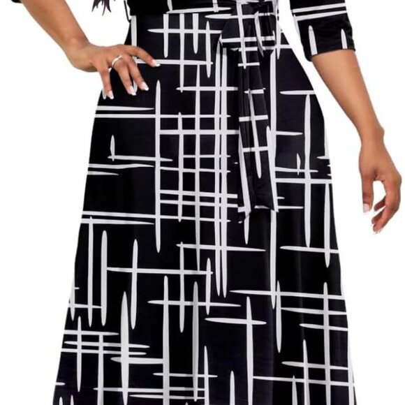 Midi Dresses for Women Casual 3/4 Sleeve Wrap Dress Plus Size Curvy Cocktail Dre - Picture 2 of 5